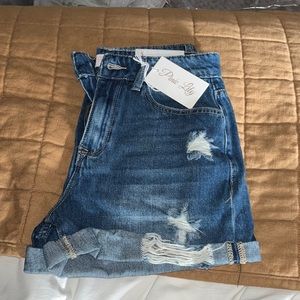 Pink Lily high rise distressed denim shorts
